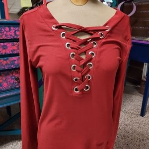 Burnt orange tie up long sleeve top